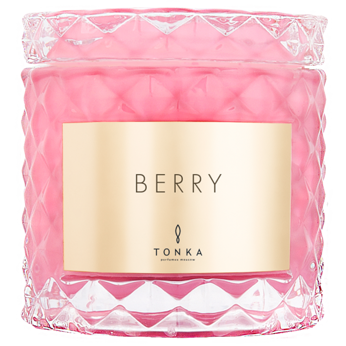 Свеча Tonka аромат BERRY стакан стекло цвет розовый коробка 220 мл