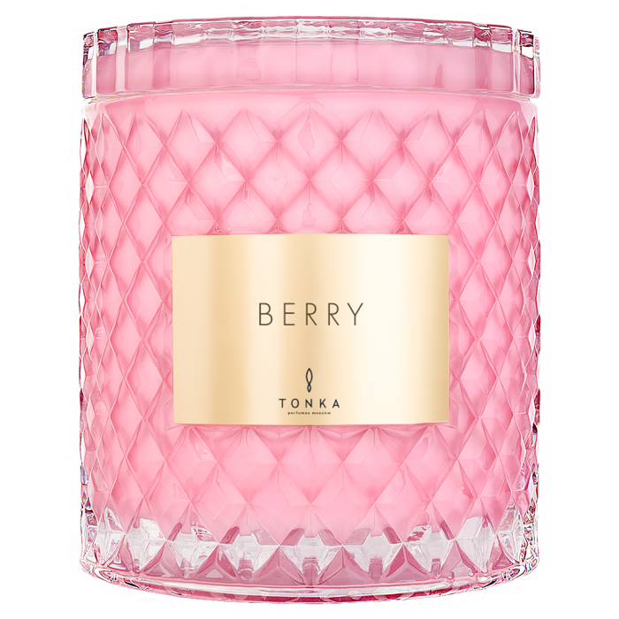 Свеча Tonka аромат BERRY стакан стекло цвет розовый короб со стеклом 2000 мл