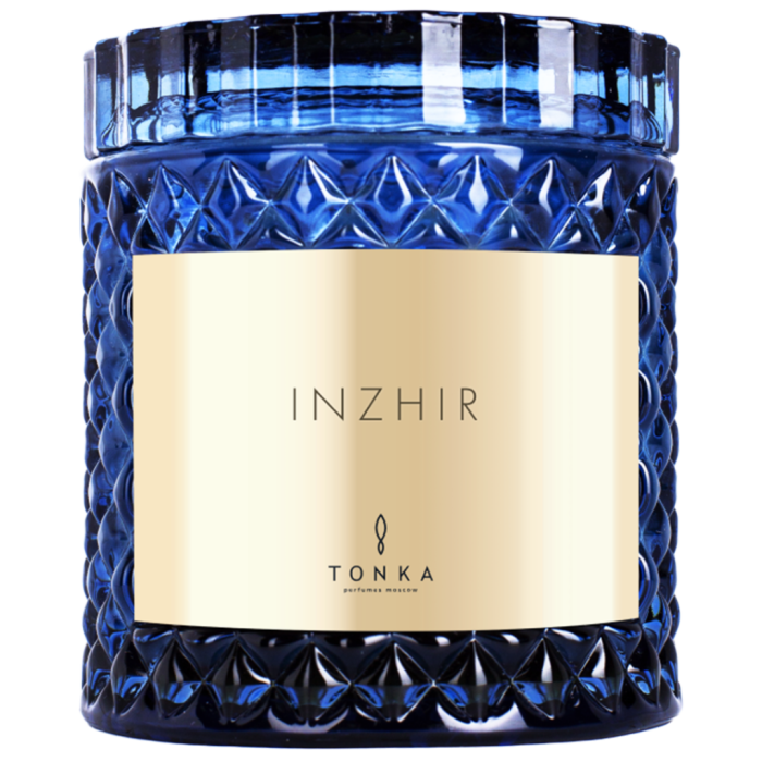 Свеча Tonka аромат INZHIR стакан стекло цвет синий коробка 220 мл