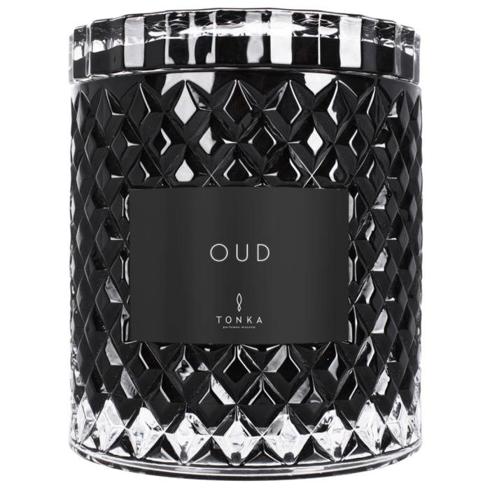 Свеча Tonka аромат OUD стакан стекло цвет черный короб со стеклом 2000 мл