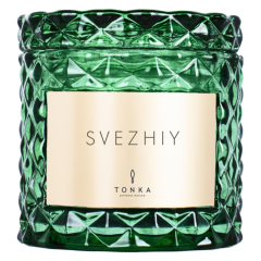 Свеча Tonka аромат SVEZHIY стакан стекло цвет зеленый коробка 220 мл