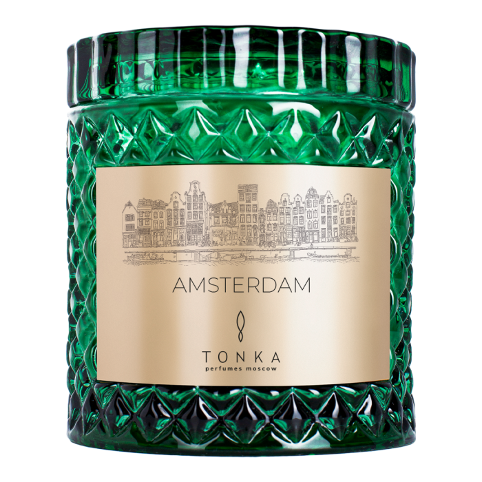 Свеча Tonka аромат Amsterdam стакан стекло цвет зеленый тубус 50 мл