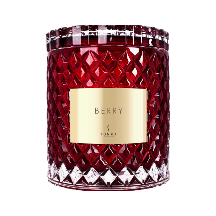 Свеча Tonka аромат BERRY стакан стекло цвет красный короб со стеклом 2000 мл