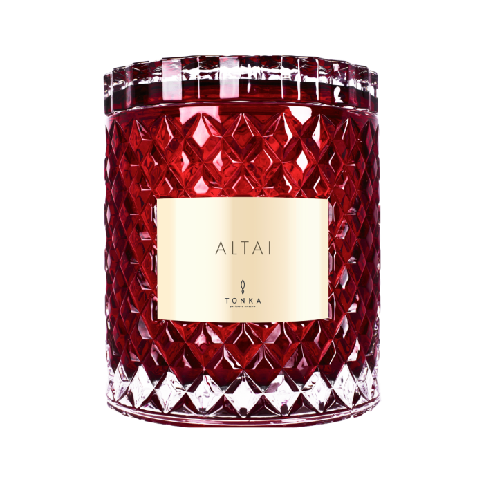 Свеча Tonka аромат ALTAI стакан стекло цвет красный коробка 2000 мл