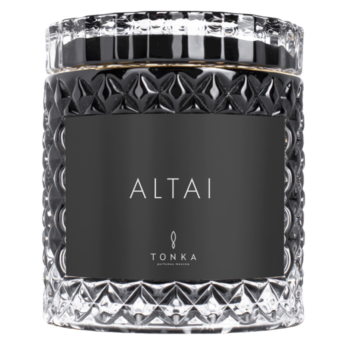 Свеча Tonka аромат ALTAI стакан стекло цвет черный тубус 220 мл