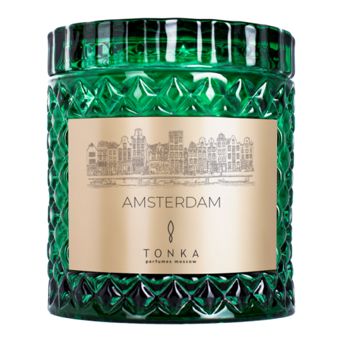Свеча Tonka аромат Amsterdam стакан стекло цвет зеленый тубус 220 мл