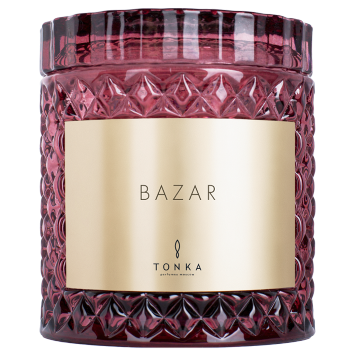 Свеча Tonka аромат BAZAR стакан стекло цвет бордовый тубус 220 мл