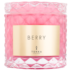 Свеча Tonka аромат BERRY стакан стекло цвет розовый тубус 50 мл
