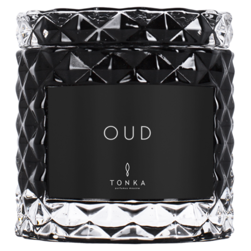 Свеча Tonka аромат OUD стакан стекло цвет черный тубус 50 мл
