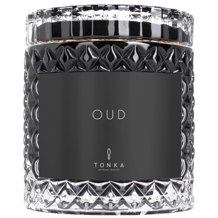 Свеча Tonka аромат OUD стакан стекло цвет черный тубус 220 мл