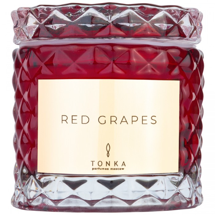 Свеча Tonka аромат RED GRAPES стакан стекло цвет красный тубус 50 мл