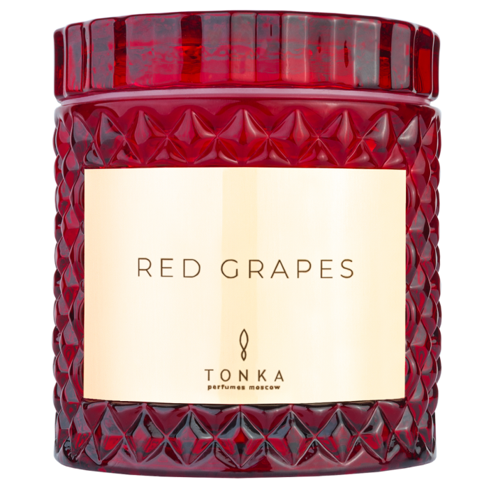 Свеча Tonka аромат RED GRAPES стакан стекло цвет красный тубус 220 мл
