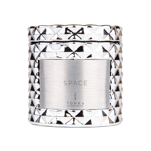Свеча Tonka аромат SPACE стакан стекло цвет серебро тубус 50 мл