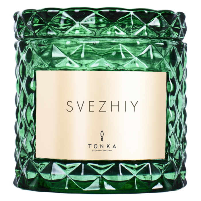 Свеча Tonka аромат SVEZHIY стакан стекло цвет зеленый тубус 220 мл